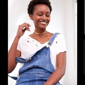 Sezane Blue Denim Overalls with White Top